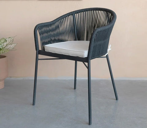 Black Rope 2 Seater Chair Set With Off White Cushions