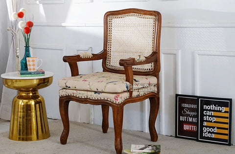 Kelvin Cane Arm Chair with Backrest (Cotton, Cream Robins)