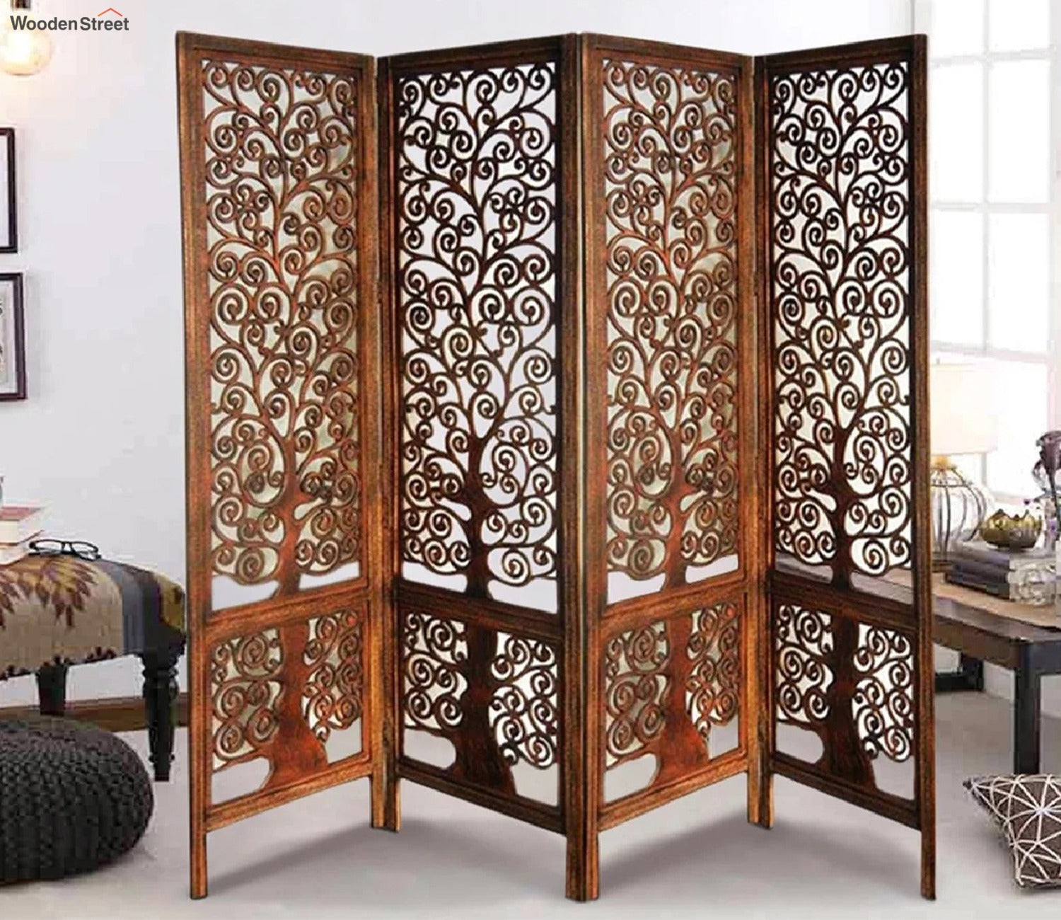 Elon 4 Panel Carved Wooden Partition