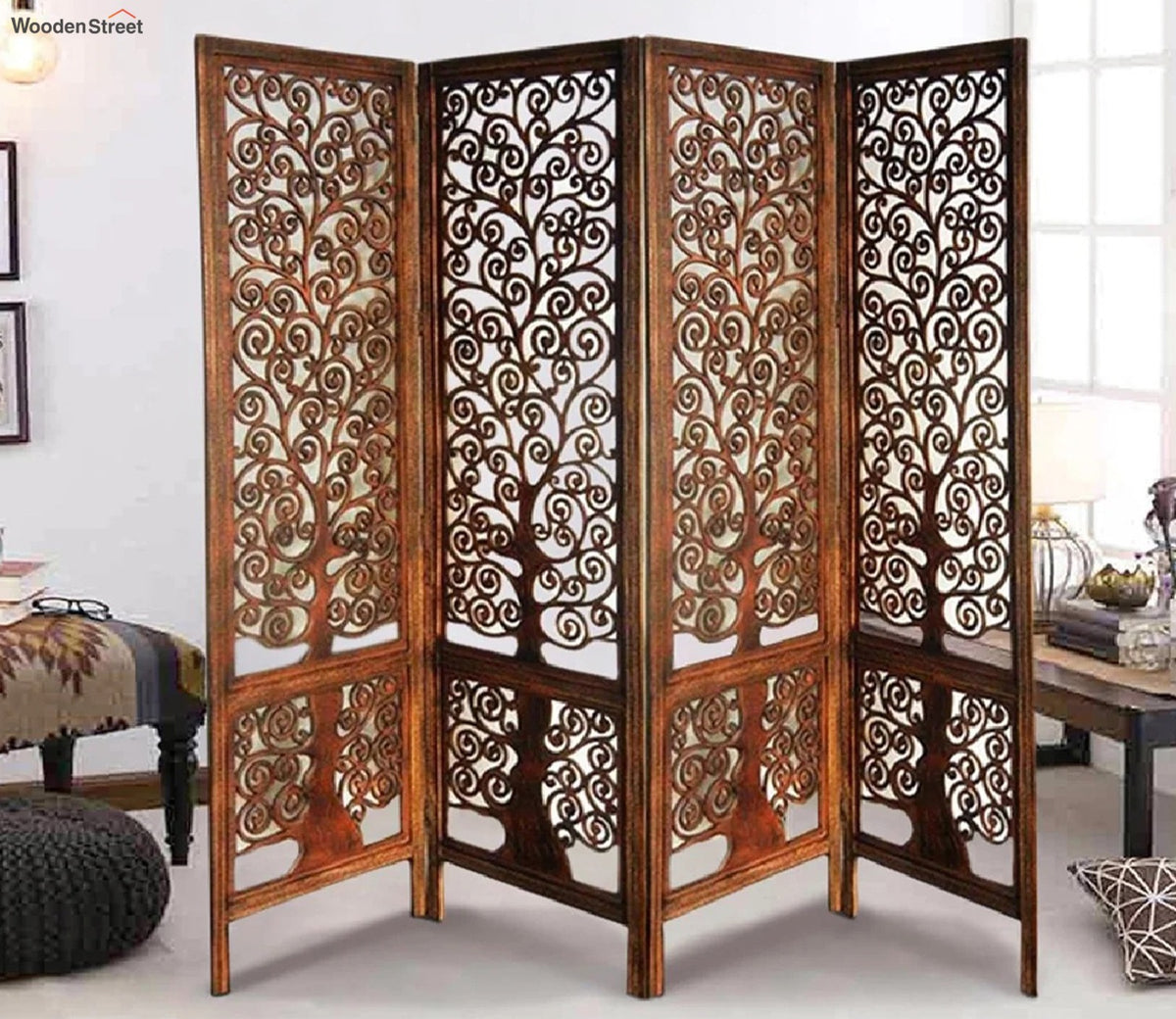 Elon 4 Panel Carved Wooden Partition