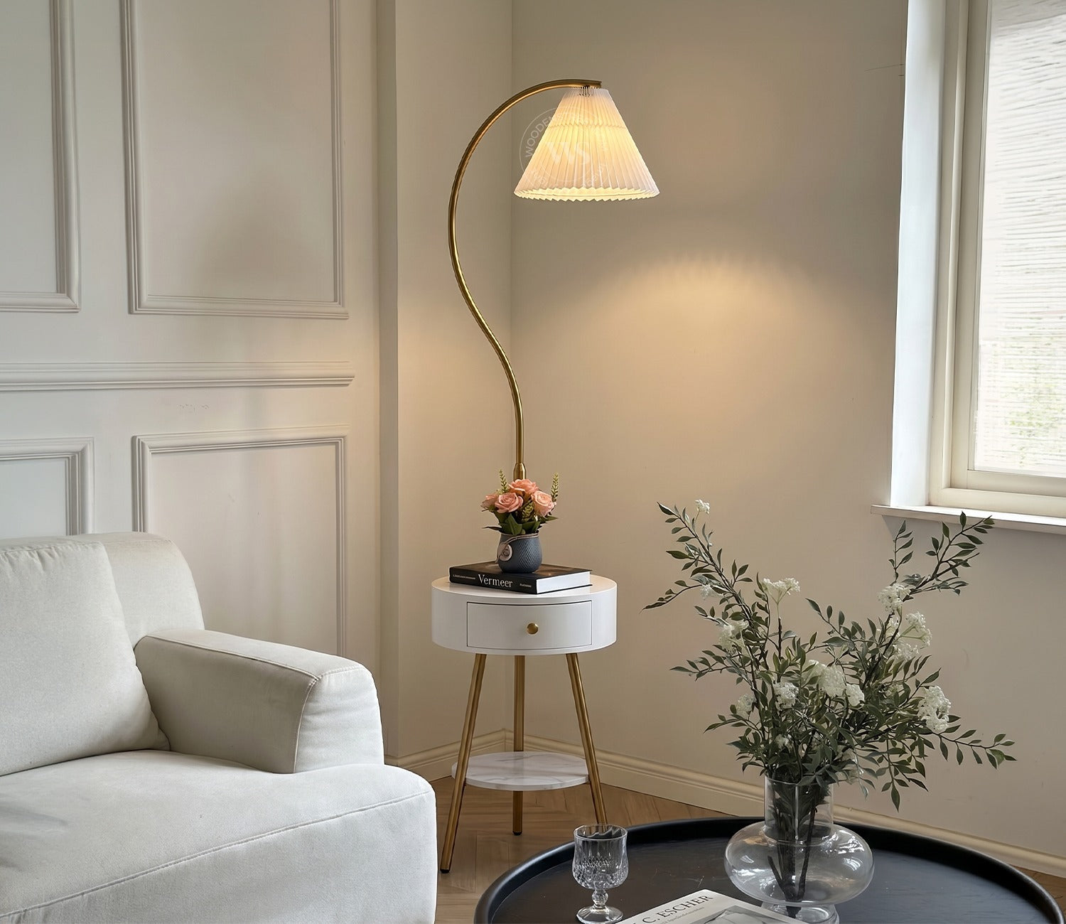 Kingsley Shelf Golden Floor Lamp