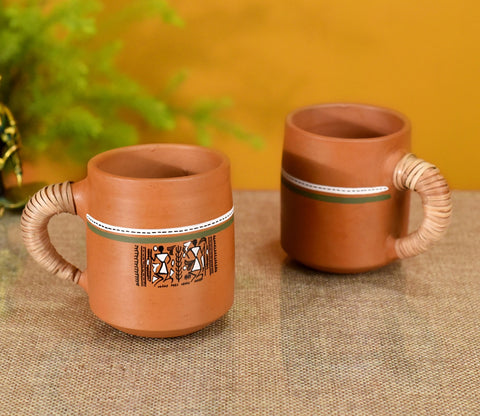 Knosh Earthen Cups with Caned Handle (Set of 2)