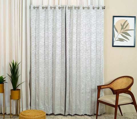 Shiny Textured Blackout 1 Piece Curtain (Grey, 7 Feet)