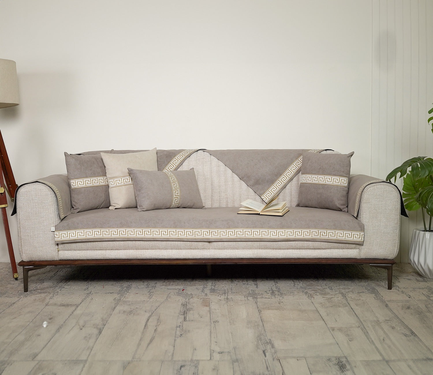 Kingston 3 Seater Premium Sofa Cover - Set of 9 (Latte Beige)