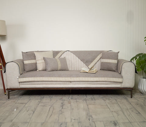 Kingston 3 Seater Premium Sofa Cover - Set of 9 (Latte Beige)