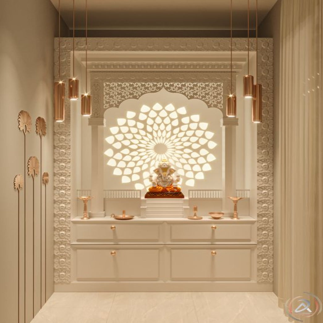 Trueliving Mandir | Designer Temple 2.4 for Home & Offices |- Size - H: 48" x W: 44"— D: 21.5"