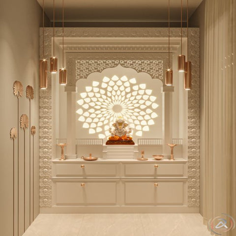 Trueliving Mandir | Designer Temple 2.4 for Home & Offices |- Size - H: 48" x W: 44"— D: 21.5"