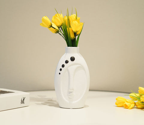 Silkaura Human Face Ceramic Vase (White, S)