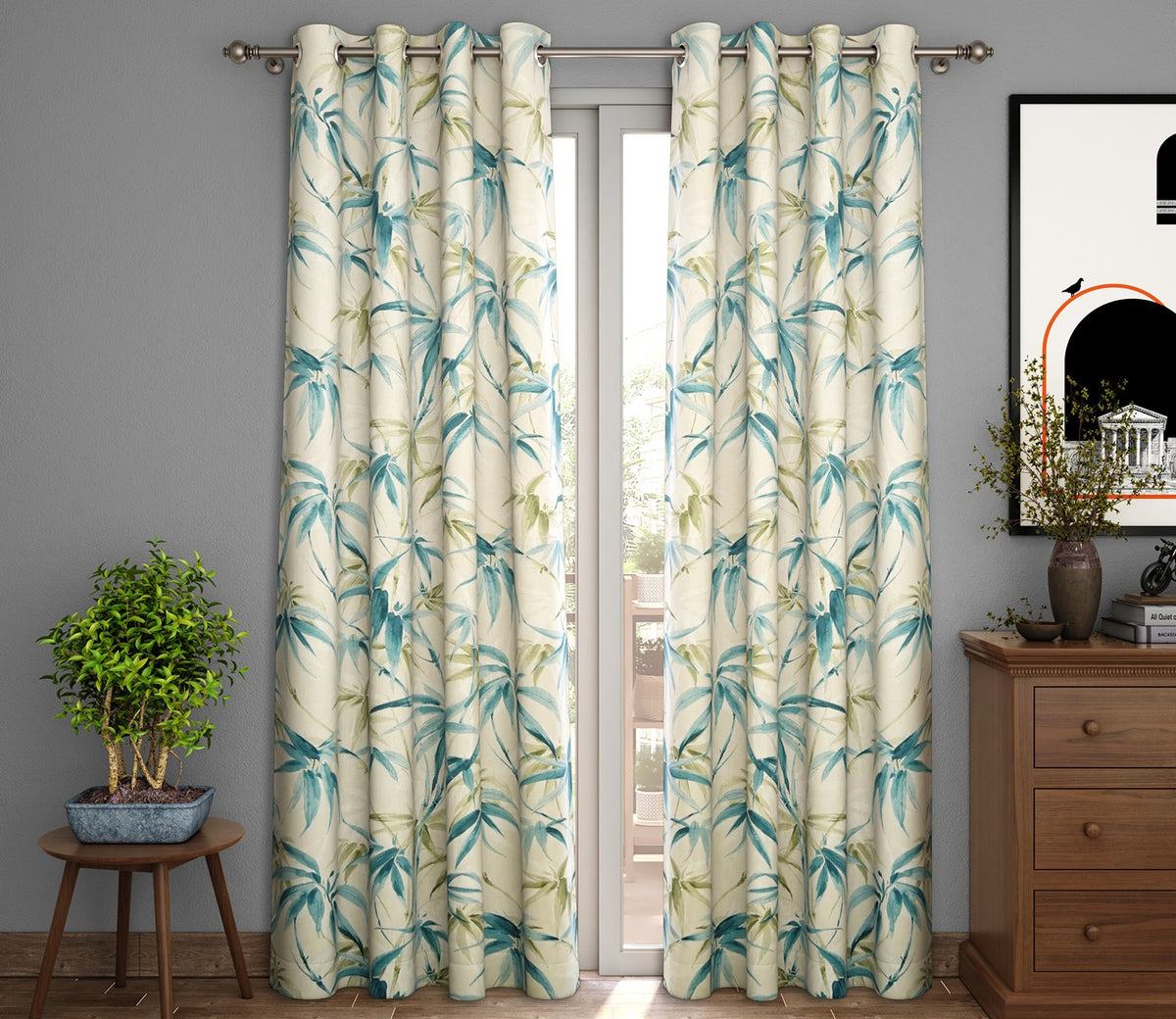 Fern 1 Piece Light-Filtering Curtain (Blue, 7 Feet)