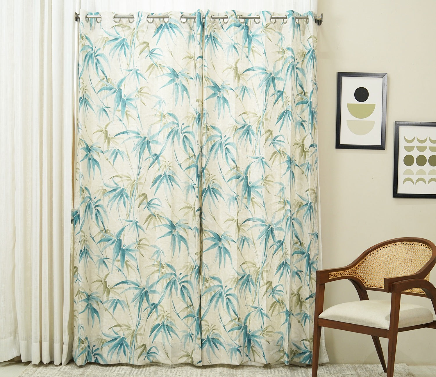 Fern 1 Piece Light-Filtering Curtain (Blue, 7 Feet)