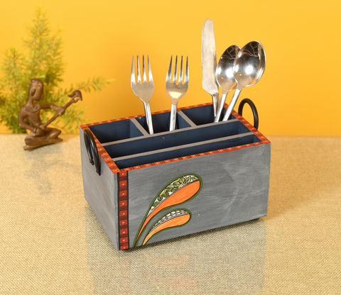 Handcrafted Cloud Cutlery Organizer with Iron Handles (Grey, Large)