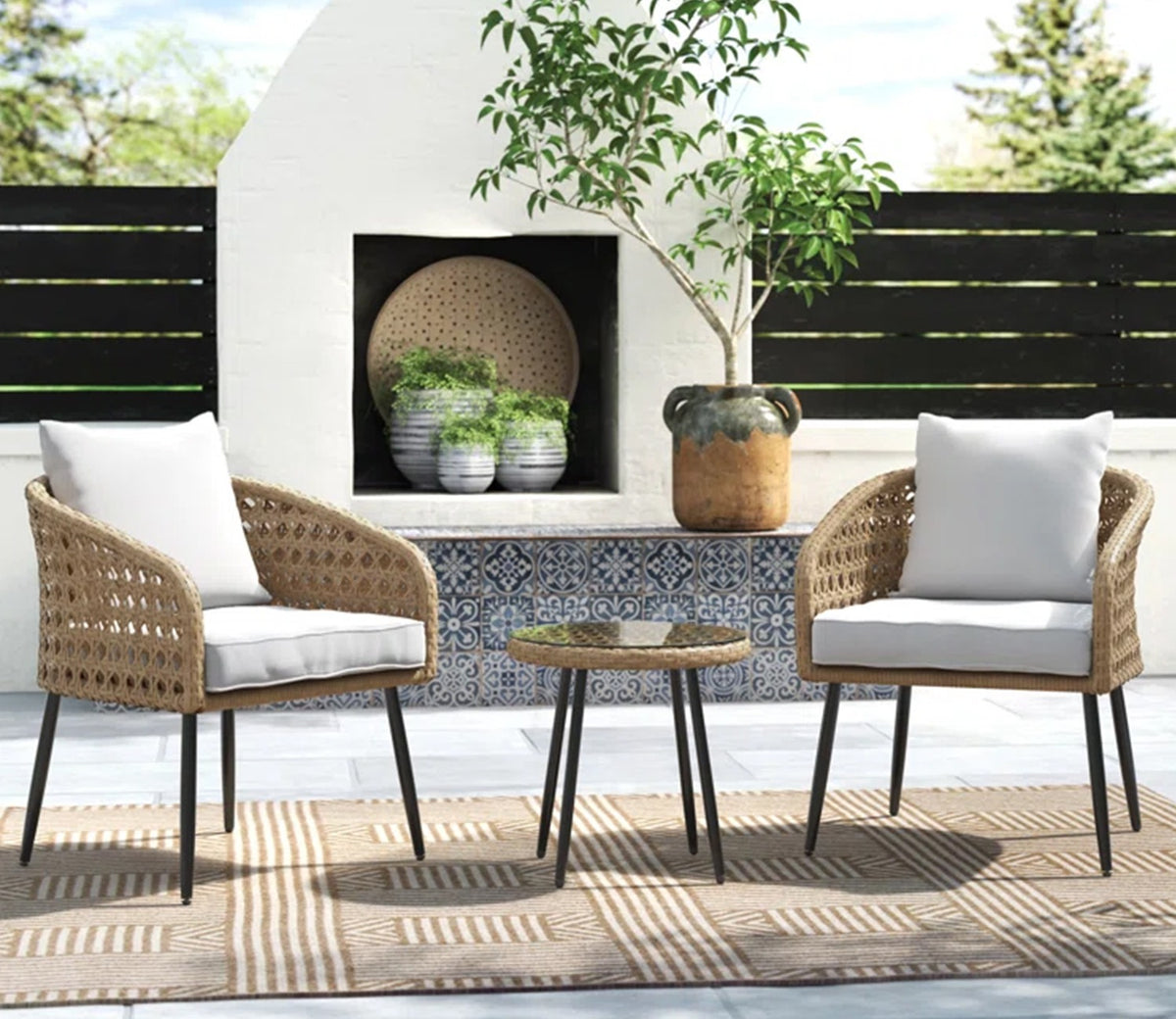 Beige 2 Chairs With Table And Off White Cushions Patio Set