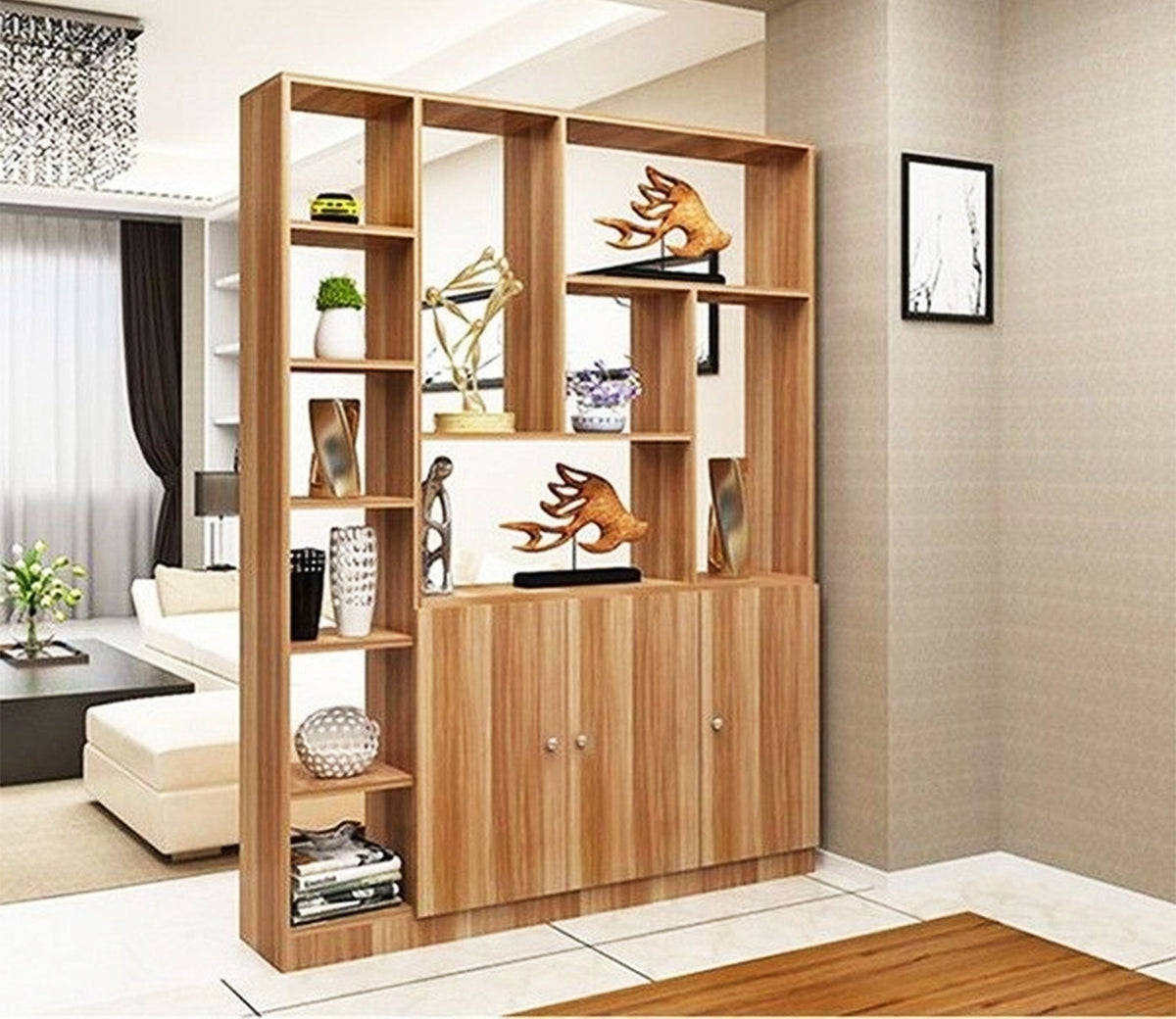 Handcrafted Plywood Brown With Storage Wooden Partition