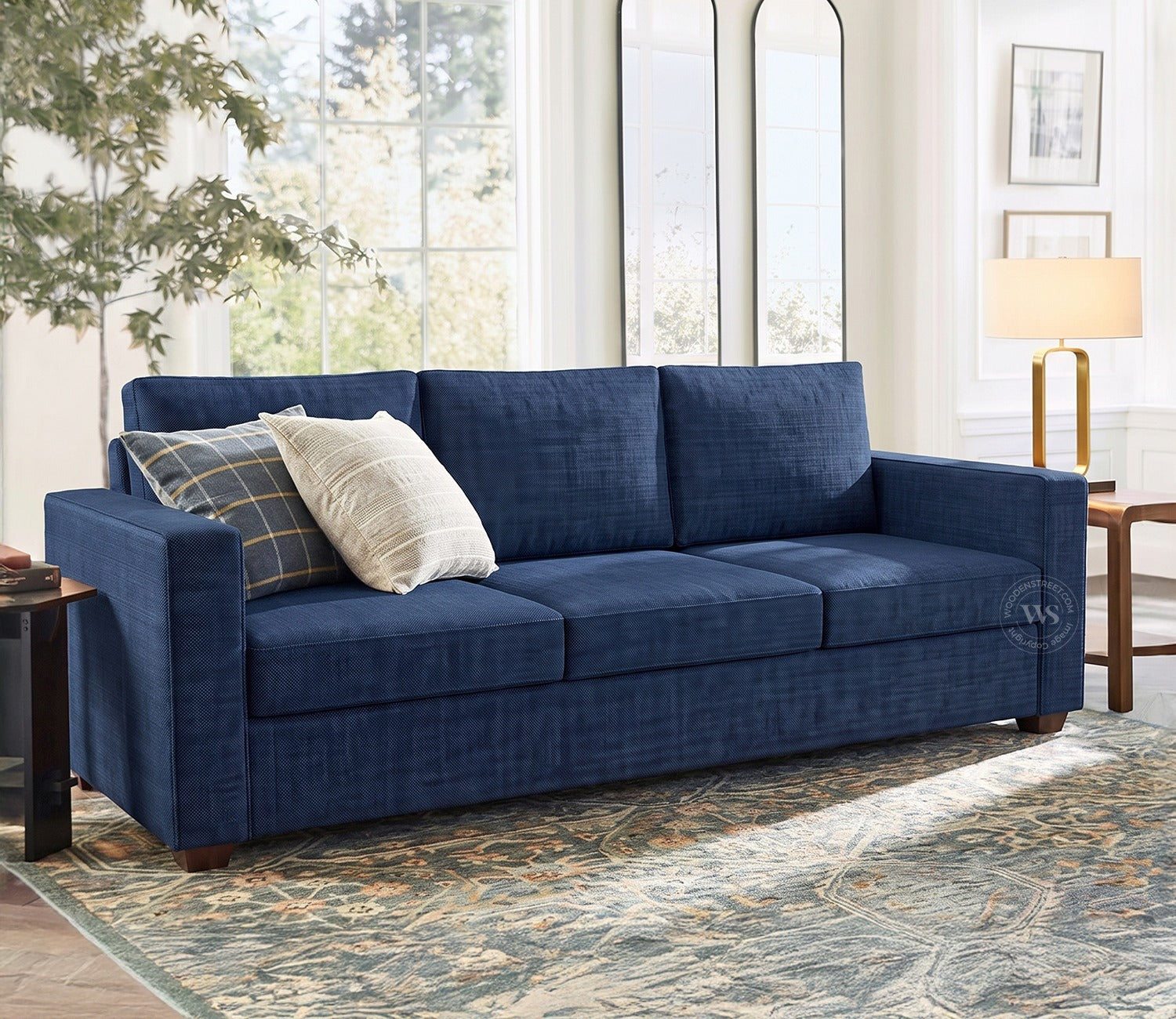 Albus 3 Seater Fabric Sofa (Cotton, Iris Blue)