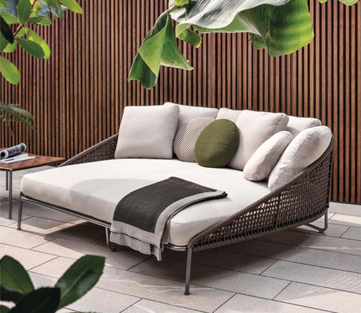 Brown Outdoor Patio Daybed With Cream Cushions