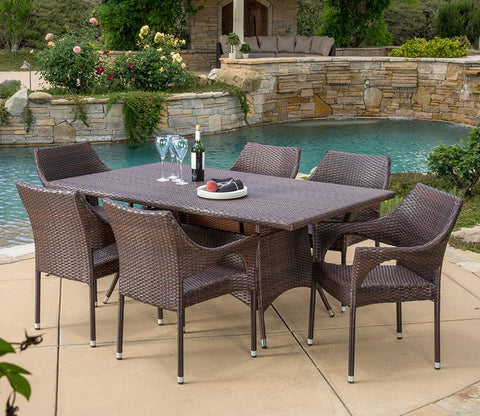 Dark Brown Rattan And Wicker Dinning Patio Set
