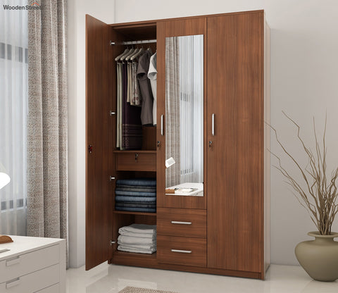Kosmo Apex 3 Door Dresser Wardrobe (Exotic Teak Finish)