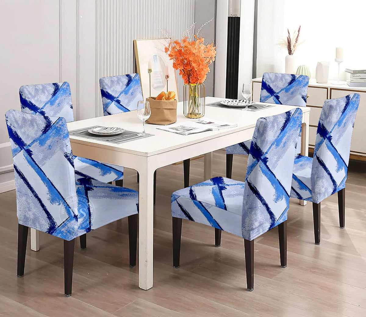 Strokin Printed Polyester Spandex Chair Cover - Set of 6 (Multi Color)
