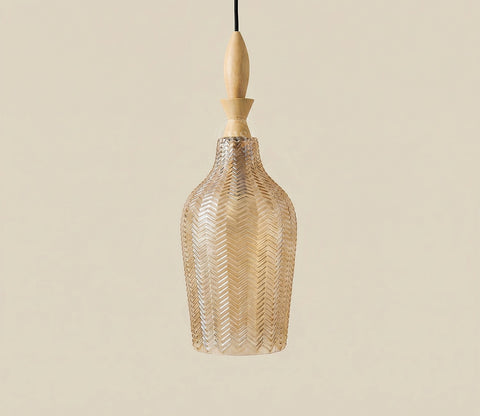 Miera Hanging Pendant Light with Carved Glass Shade (Amber)