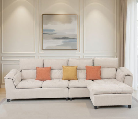 Maribelle Premium Upholstery L shape Fabric Sofa (Off White)