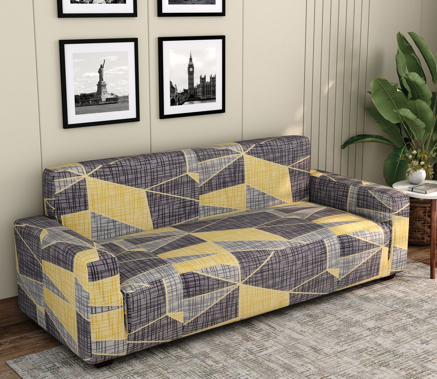 Mosera Printed Polyester Spandex 3 Seater Sofa Cover (Multi Color)