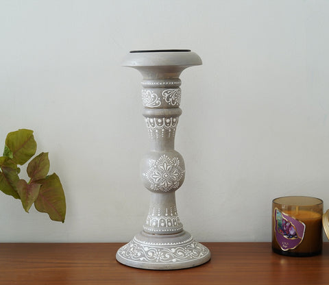 Ira Traditional Designer Hand Painted Wooden Pillar Candle Stand