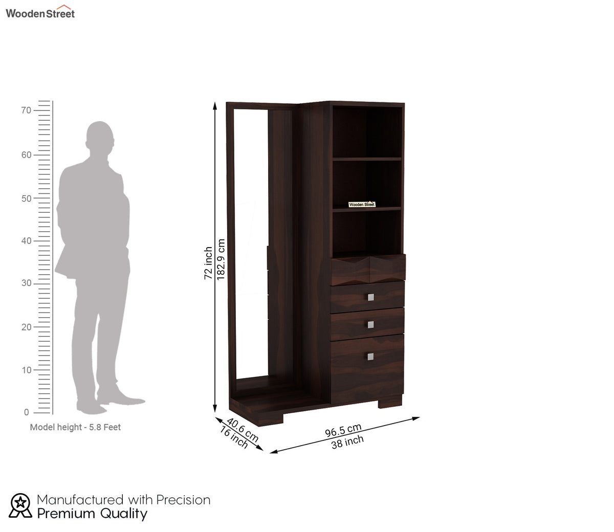 Cinader Sheesham Wood Dressing Table with Storage (Walnut Finish)