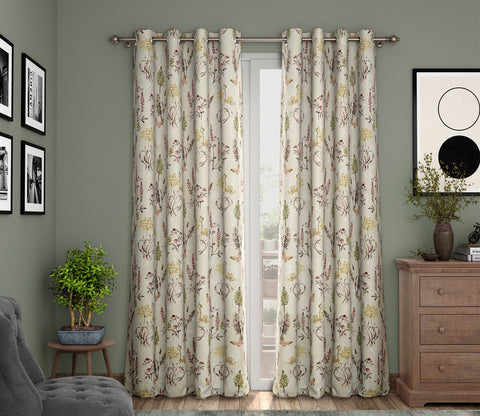 Beige Botanic Mist Floral Print Light-Filtering Door Curtains Set of 2 (Beige, 7 Feet)