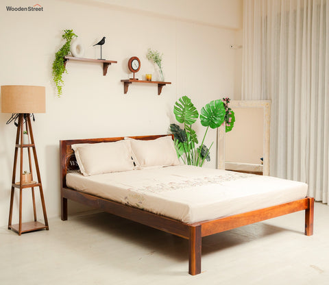 Brixton Sheesham Wood Bed Without Storage (Queen Size, Honey Finish)