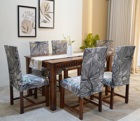 Cassia Floral Printed Polyester Spandex 1 Piece Chair Cover (Grey)