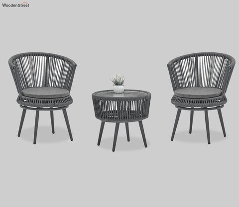 Grey Rope 2 Seater Chair Set With Round Table And Grey Cushions