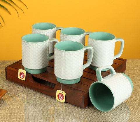White Pearl Ceramic Tea Cups (Set of 6)