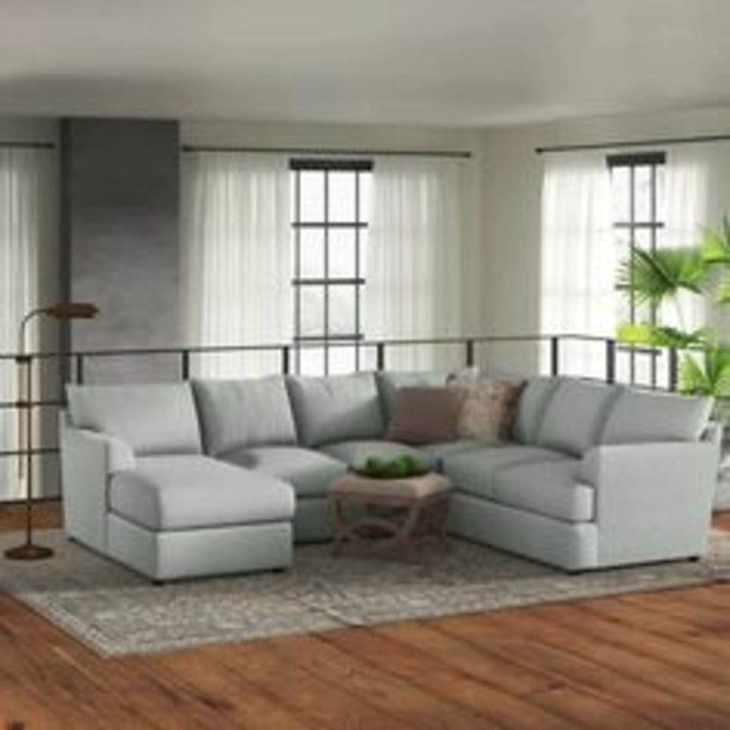 Trueliving Modern Dark Six Seater Sofa Linen Finish (H 36" x W 80" x D 34")+(H 33" x W 60" x D 35")+(H 30'' x W 31'' x D 30'')