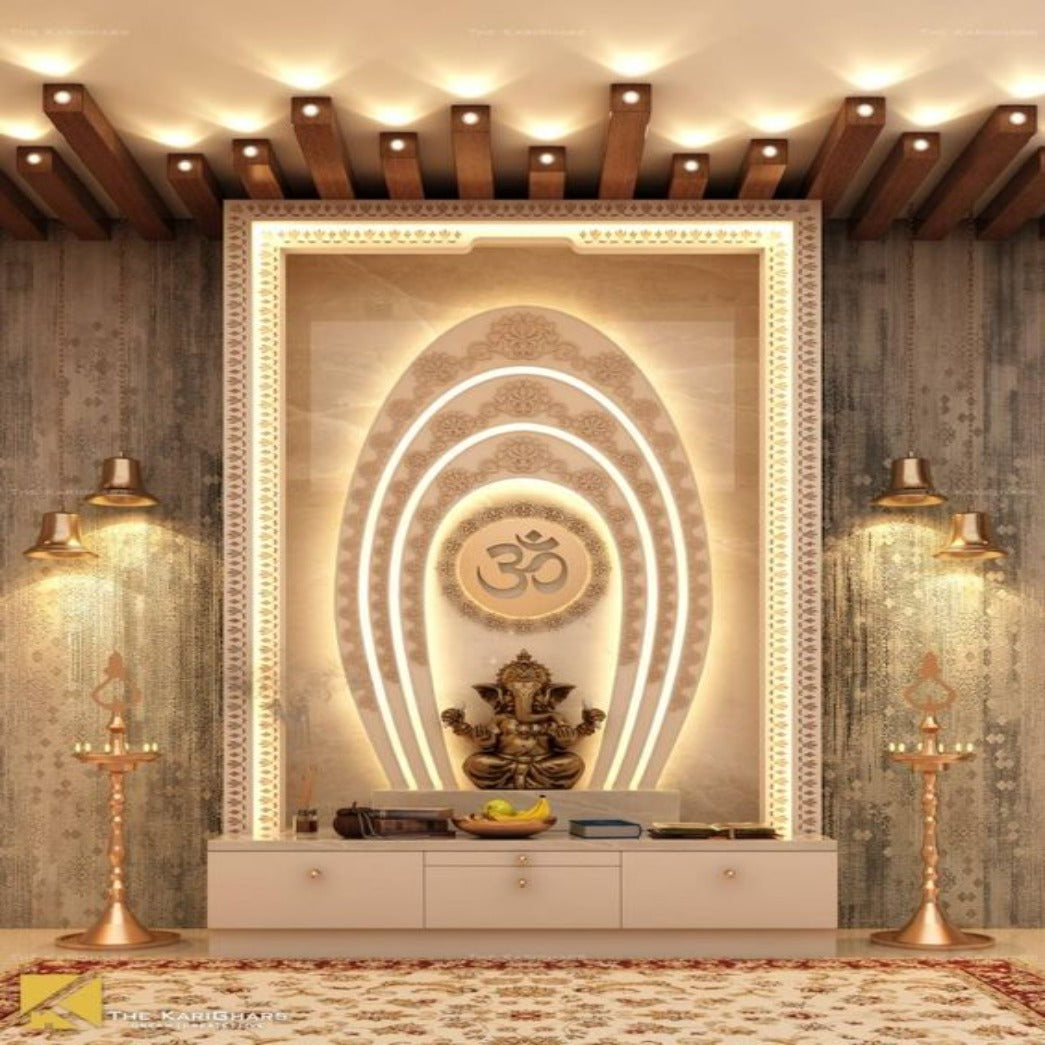 Trueliving Mandir | Designer Temple 3.5 for Home & Offices |- Size - H: 48" x W: 44"— D: 21.5"