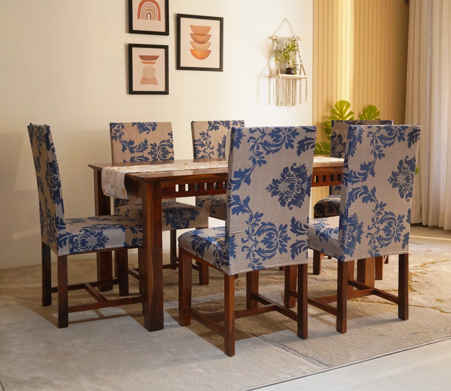 Grace Floral Printed Polyester Spandex 1 Piece Chair Cover (Blue)