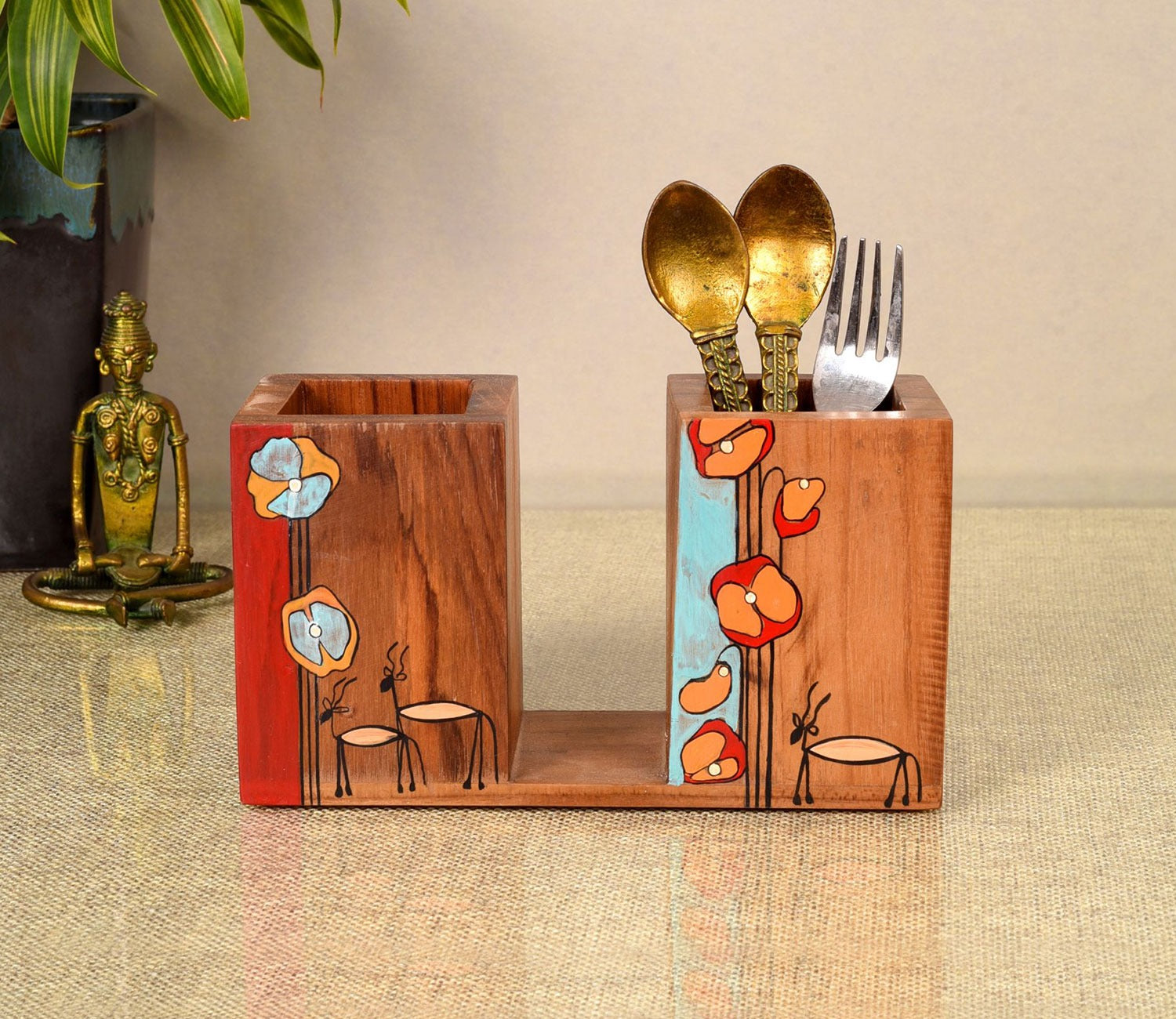 Floral Delights Wooden Cutlery Holder