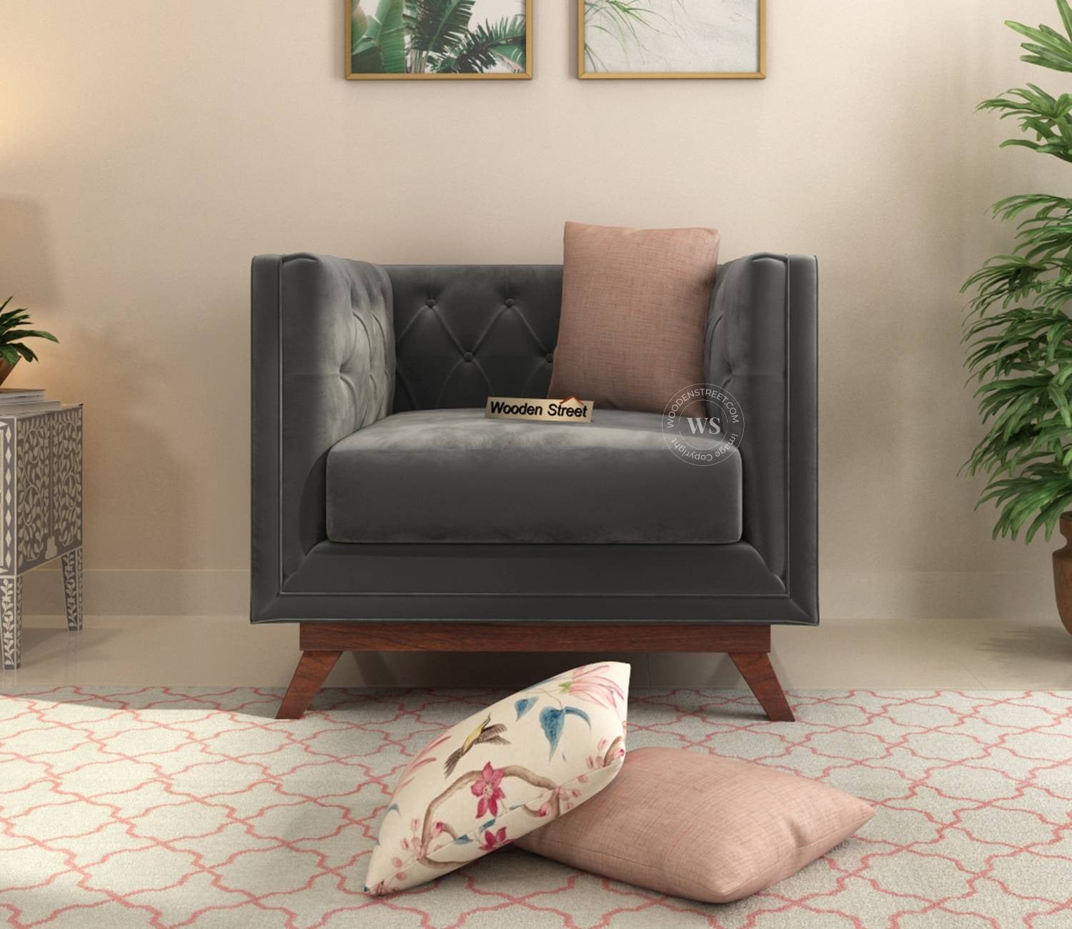 Berlin 1 Seater Sofa (Velvet, Graphite Grey)