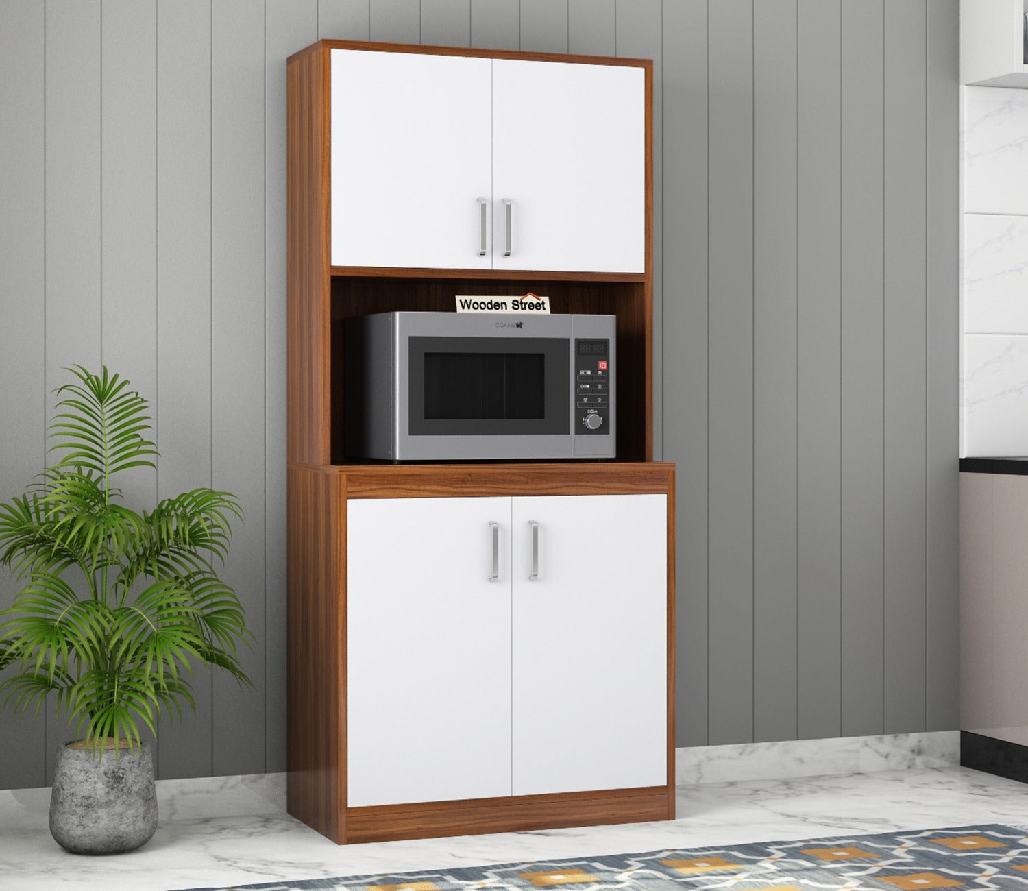 Maris Kitchen Cabinet (Exotic Teak-Frosty White Finish)