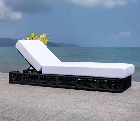 Black Rope Outdoor Patio Lounger With Off White Cushions