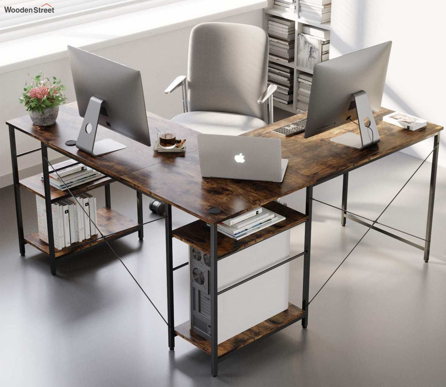 L Shaped Desk with Shelves and Reversible Corner Computer Desk