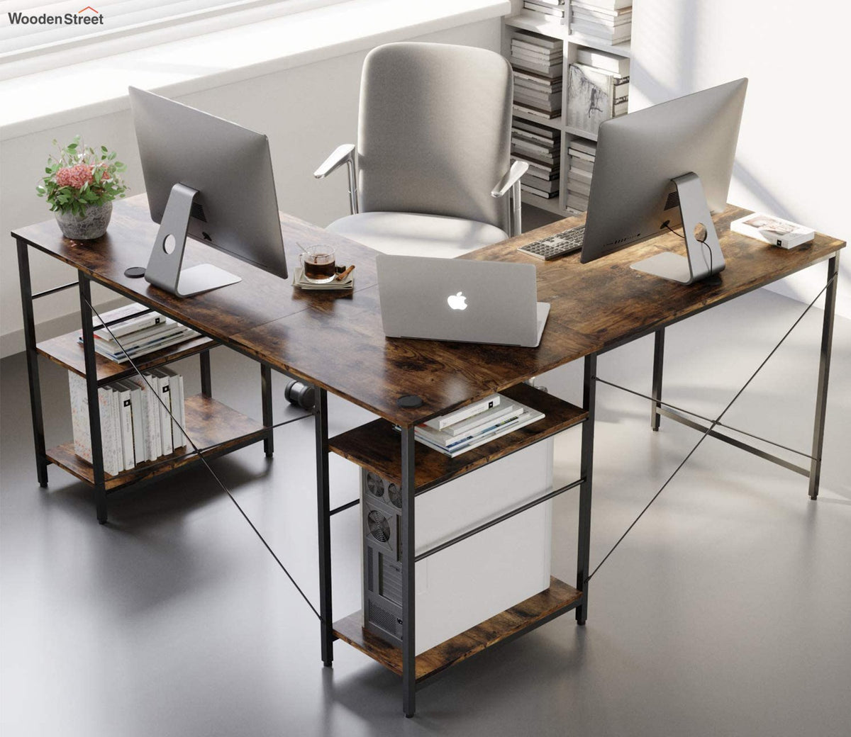 L Shaped Desk with Shelves and Reversible Corner Computer Desk