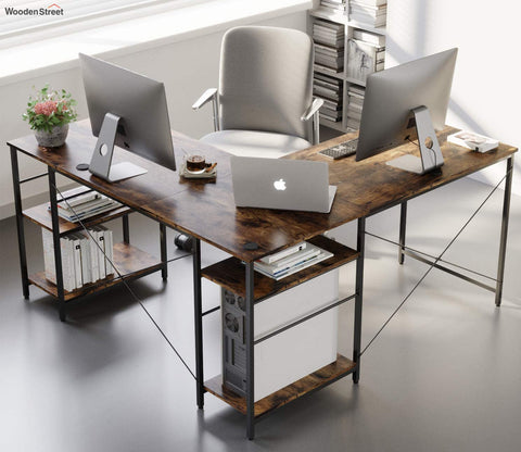 L Shaped Desk with Shelves and Reversible Corner Computer Desk