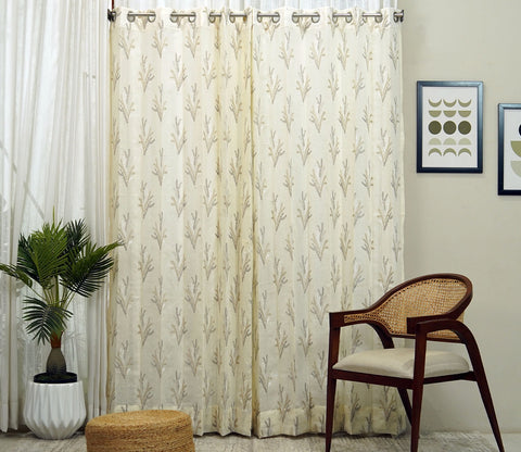 Pampa Sheer Long Door Curtains Set of 2 (Beige, 9 Feet)