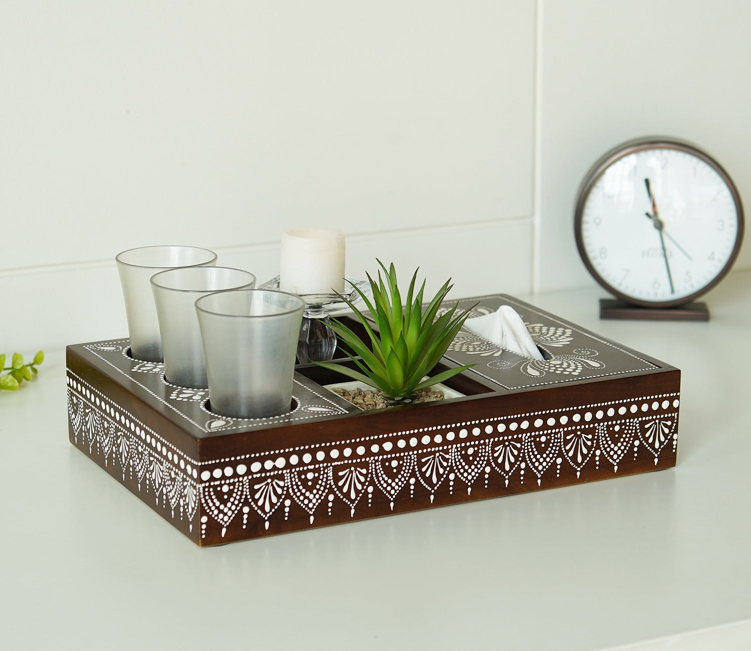 Medhini Hand Painted Solid Wood Multistorage Tray
