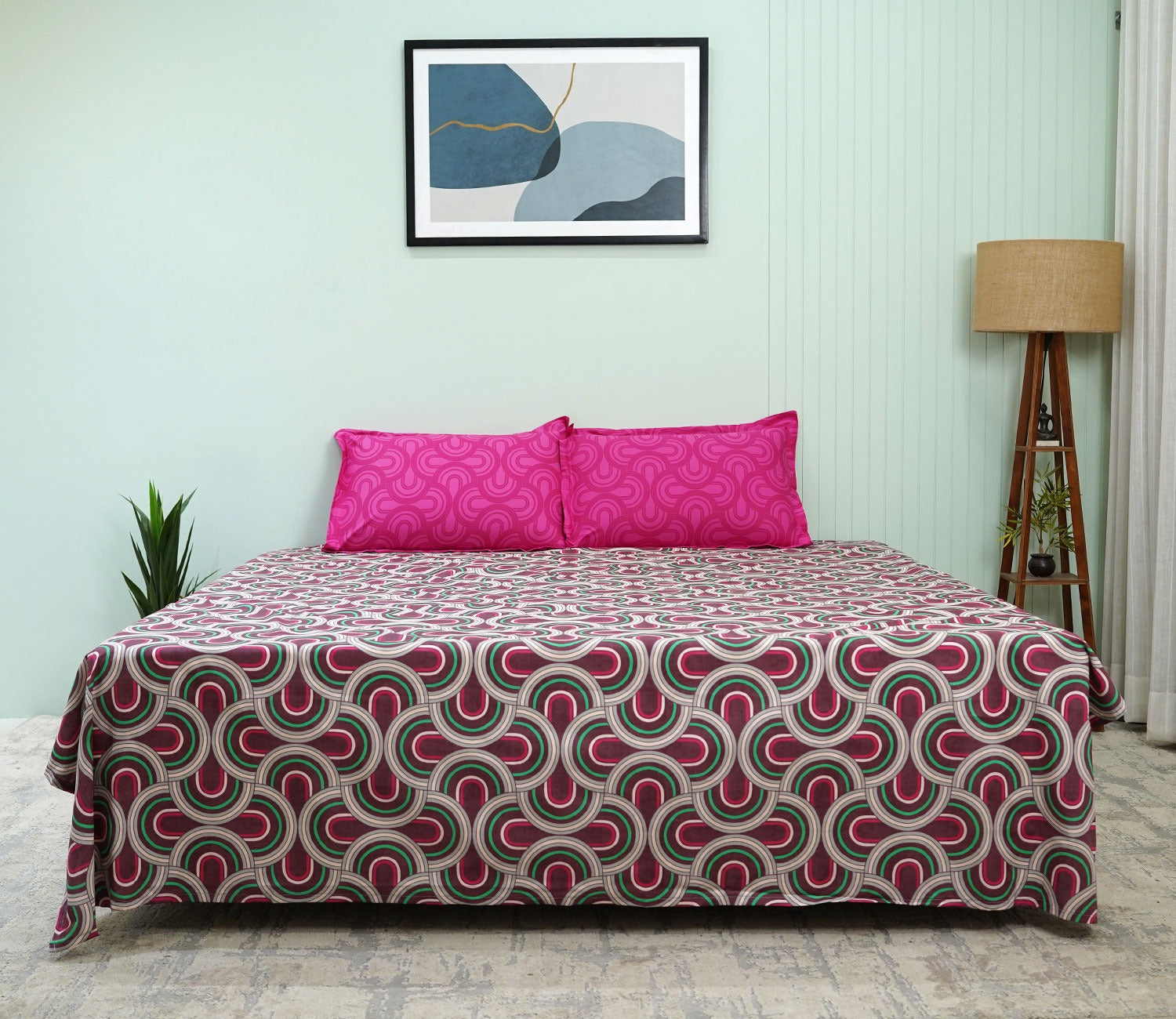 Meraki Celebration Queen Size Bedsheet (Red)