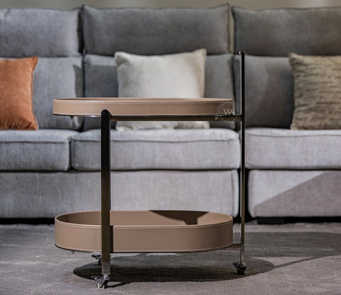 Harington Premium Leatherette 2-Tier Serving Trolley with Wheels