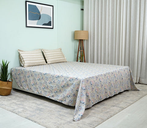 Mehrab Classic Printed King Size Bedsheet (Grey)