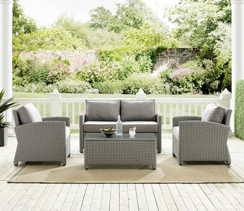 Grey Rattan And Wicker 4 Seater Patio Set With Table And Grey Cushions