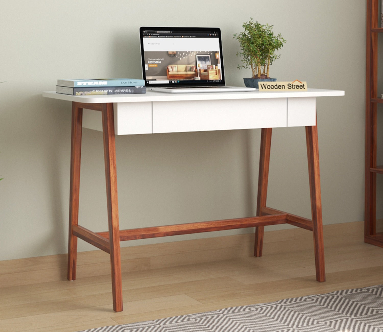 Ambra Study Table with Frosty White Drawer (Honey Finish)