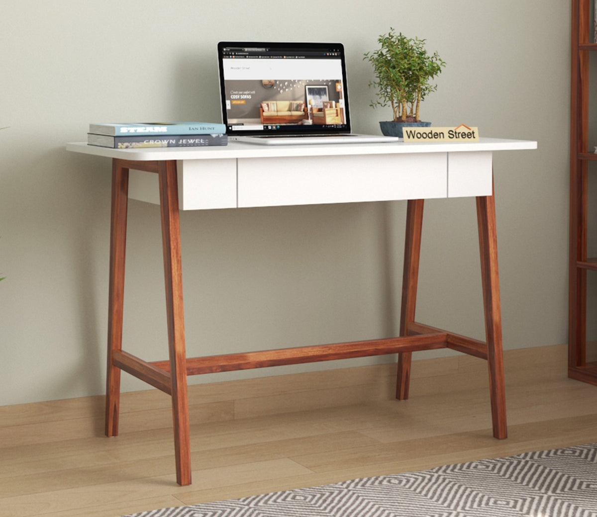 Ambra Study Table with Frosty White Drawer (Honey Finish)